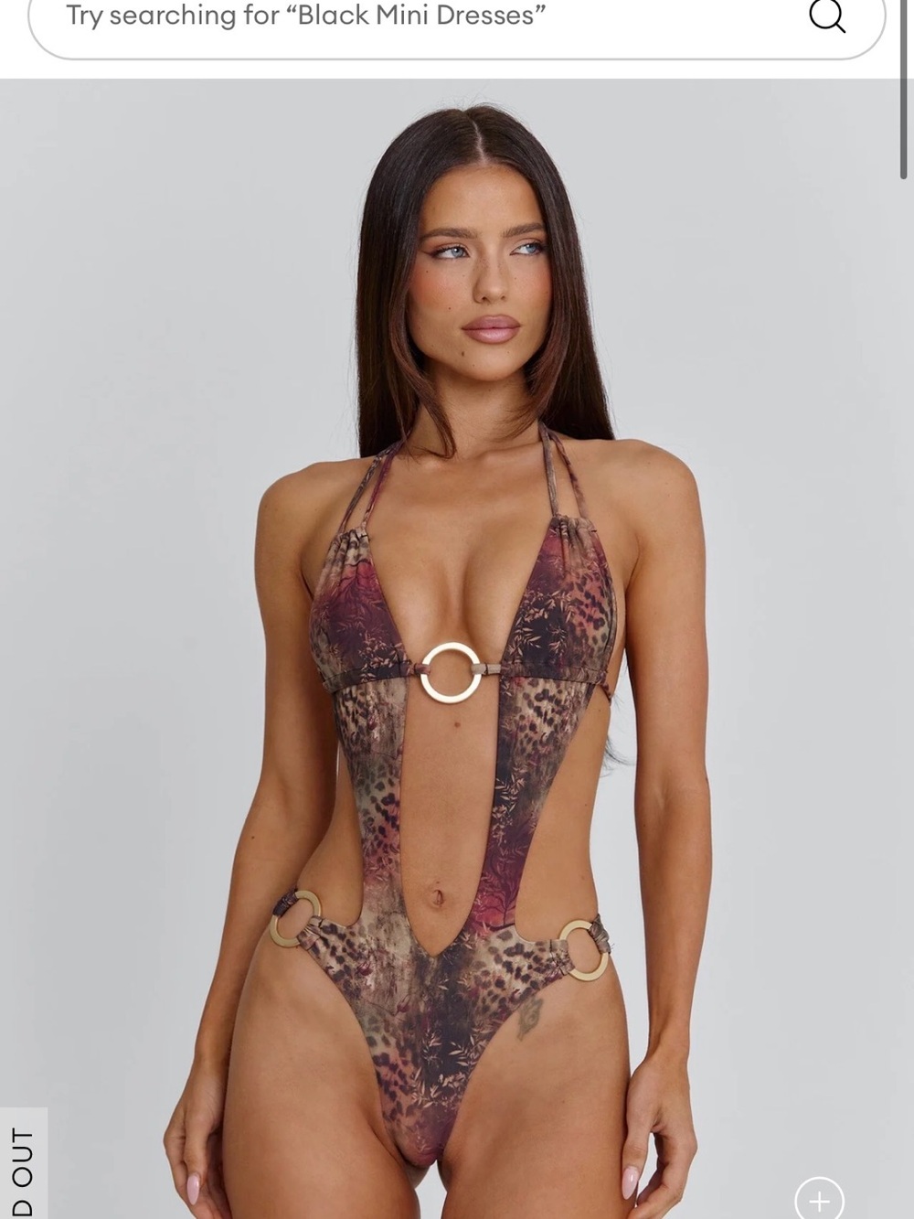 Women’s One-Piece Plunge Swimsuit in Brown Animal Print